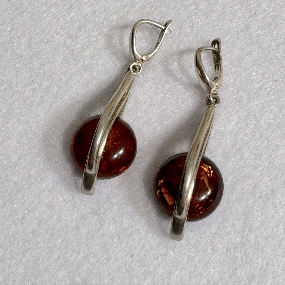 NWOT Sterling Silver and Amber Drop Earrings